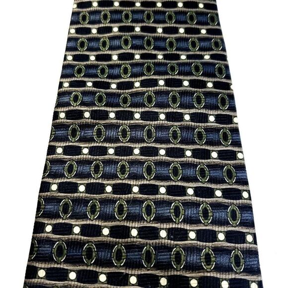 Romario Manzini Blue Green Abstract‎ Print Polyester Wide Tie - Picture 2 of 6